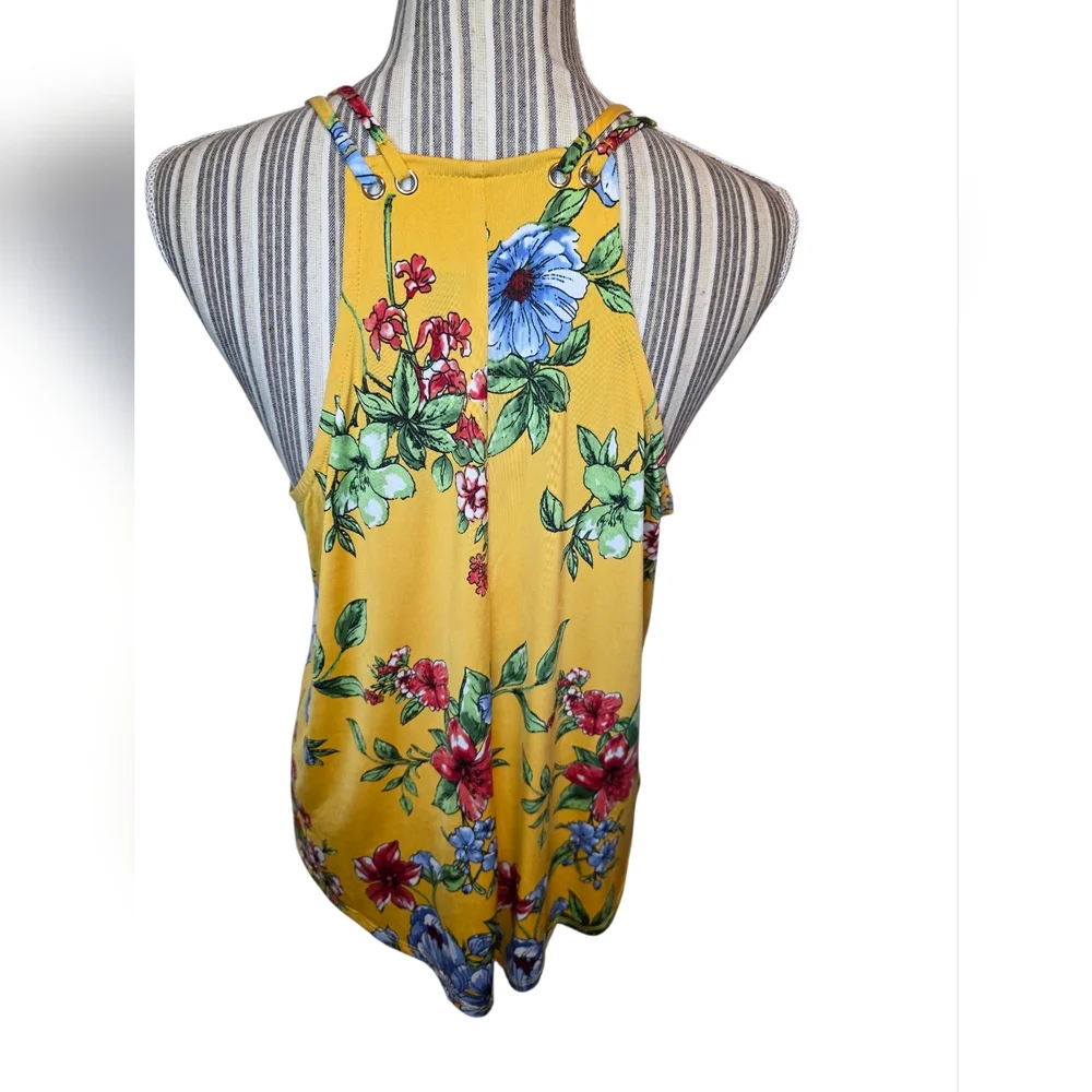 Modern Attraction Women's Floral Yellow Sleeveless Top Size L - Picture 2 of 6